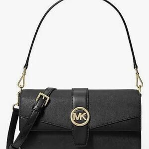 Michael Kors Greenwich Saffiano Leather Shoulder Bag- Black NWT